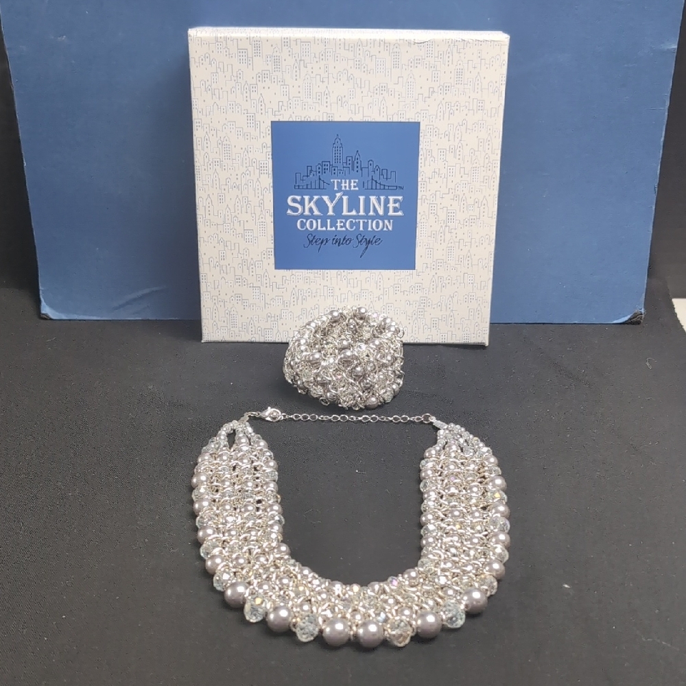 Silver Tone Necklace and Bracelet Set from The Silverline Collection